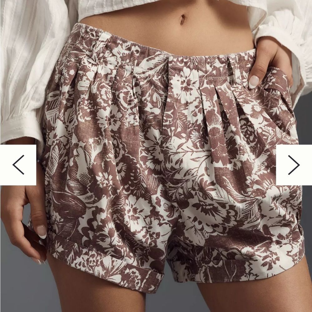 Anthropologie Brown and White High Waist Floral Shorts